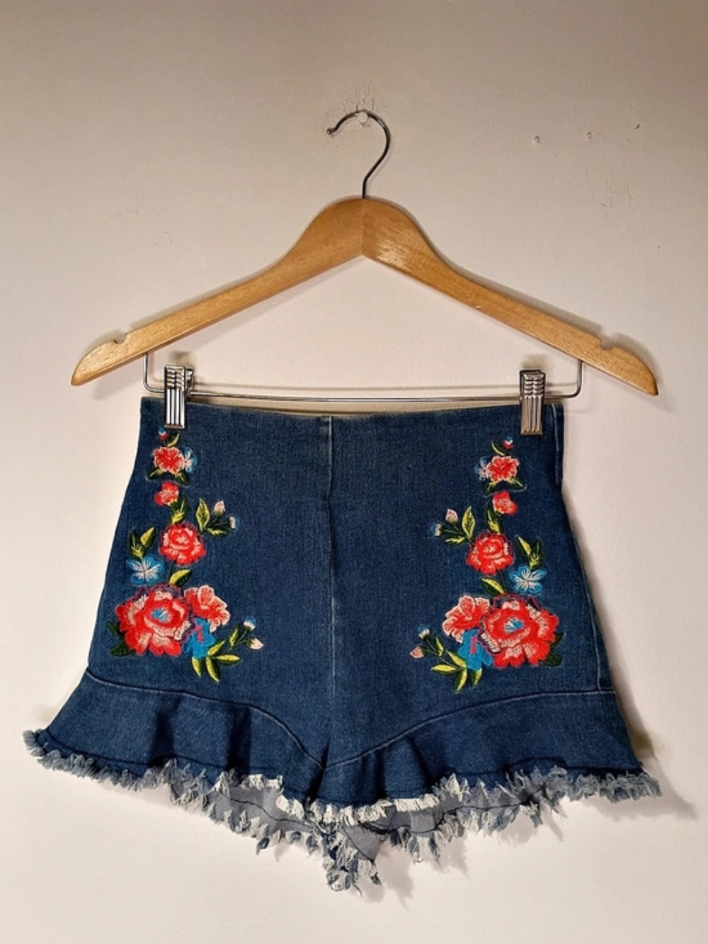 Jealous Tomato Floral Embroidered Denim Shorts